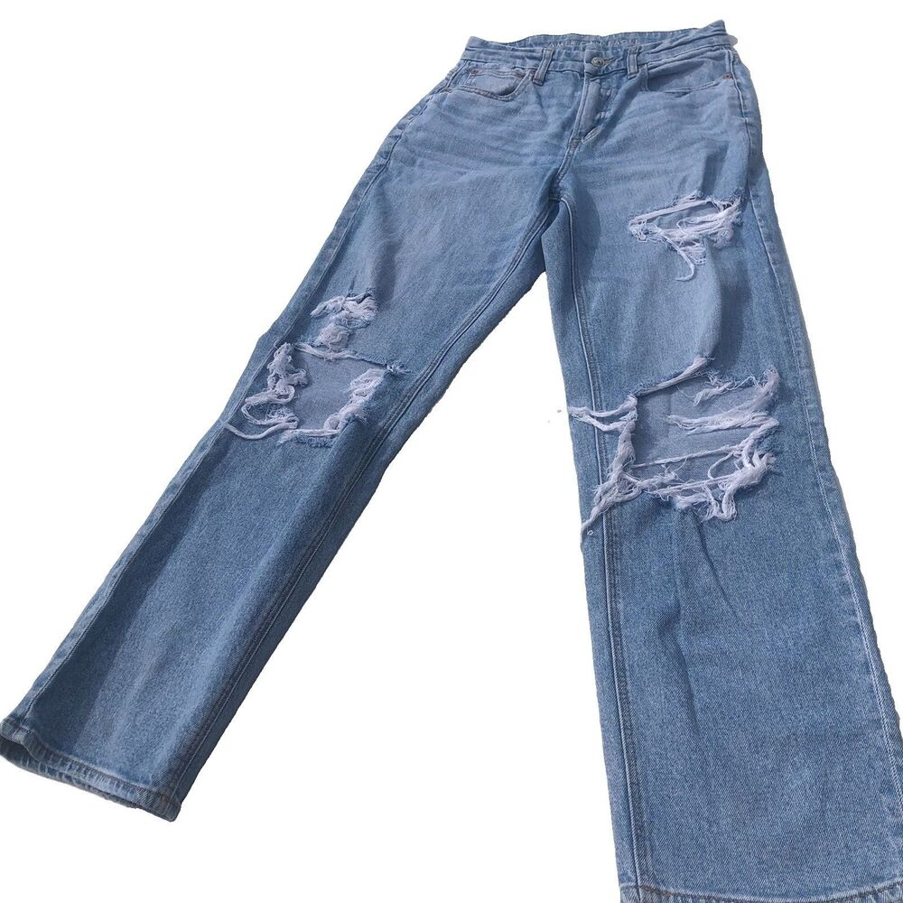 American Eagle Women’s 2 Regular Super High Rise Ripped Straight Jeans